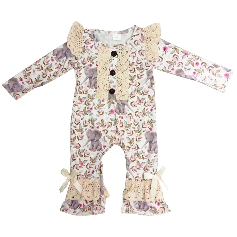 Boutique Embroidered Elephant cute romper